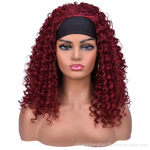 wholesale hair vendors Afro Natural colour short kinky curly synthetic wig for black women headband wigs Heat Resistant Fiber